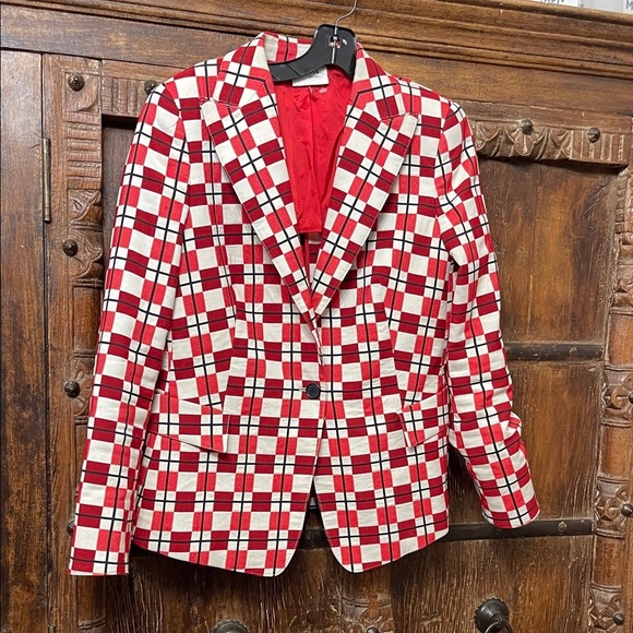 Akris Punto Red & White Check Blazer — Size 12 - Picture 1 of 7